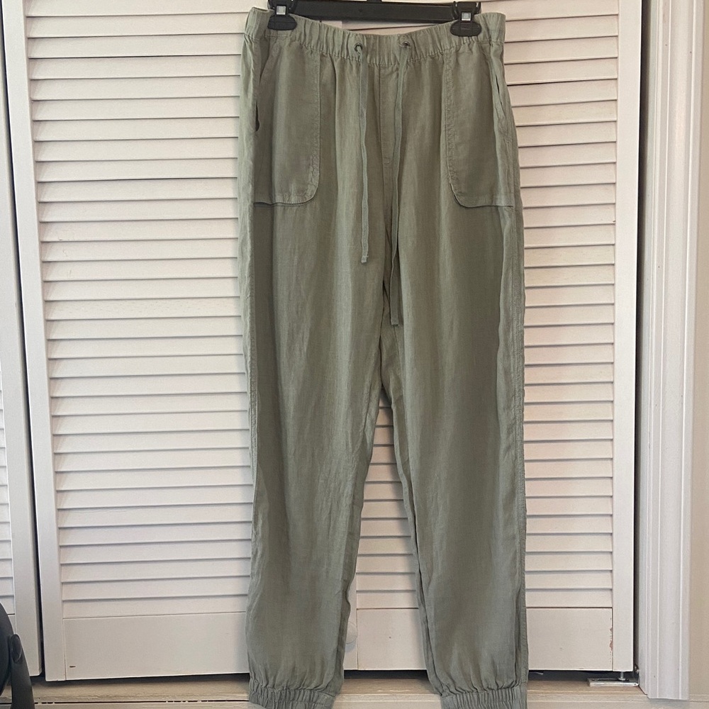 C&C California 100% Linen Sage Green Joggers Womans Size L